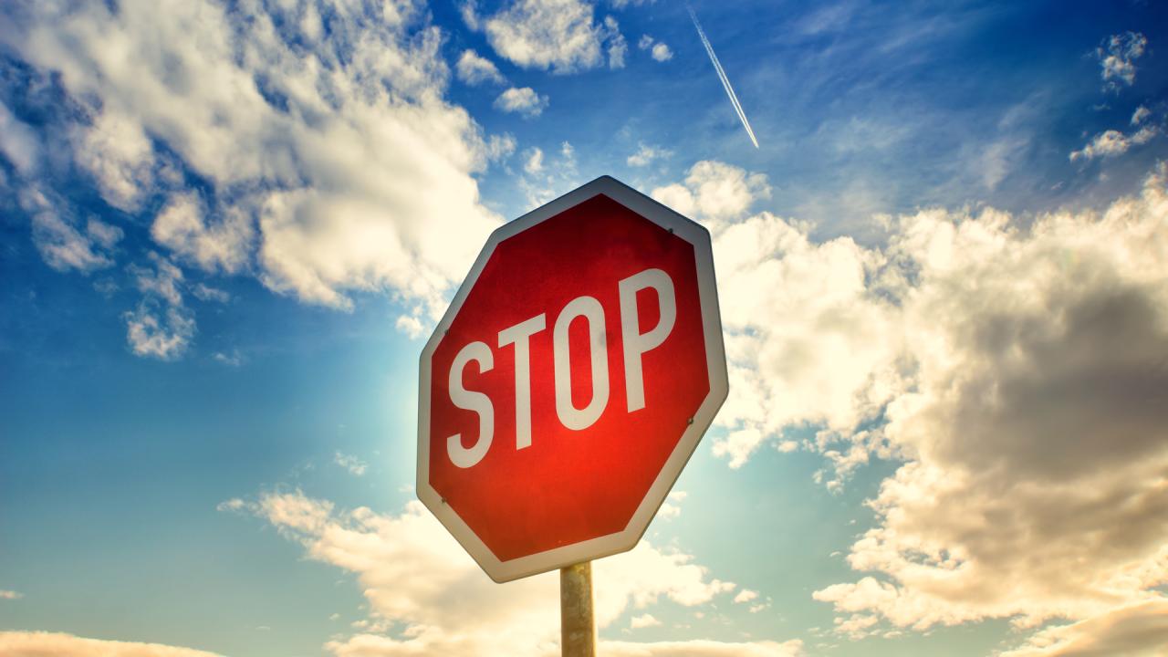 3d render, cartoon human hand holds stop sign. Warning icon. Safety ...